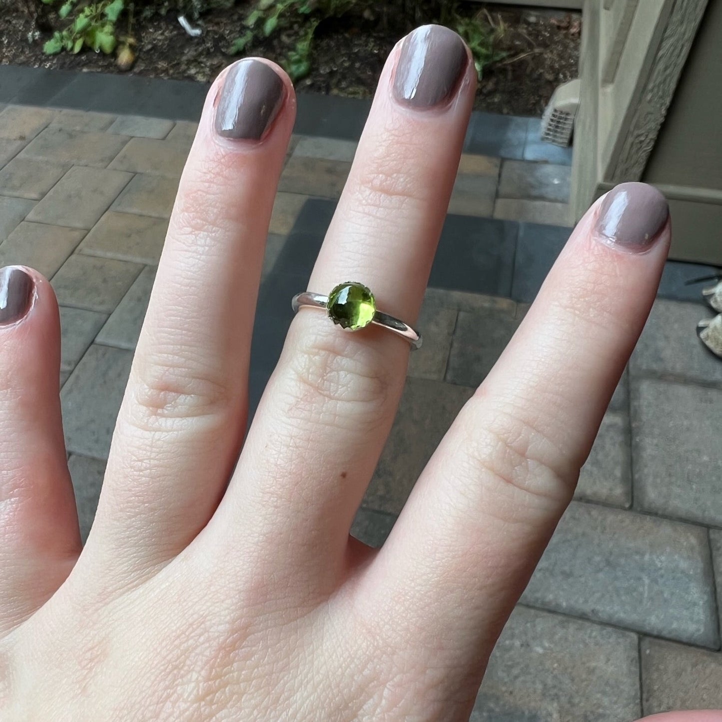 Sterling Silver Rose Cut Peridot Stacking Ring - AccentYourself