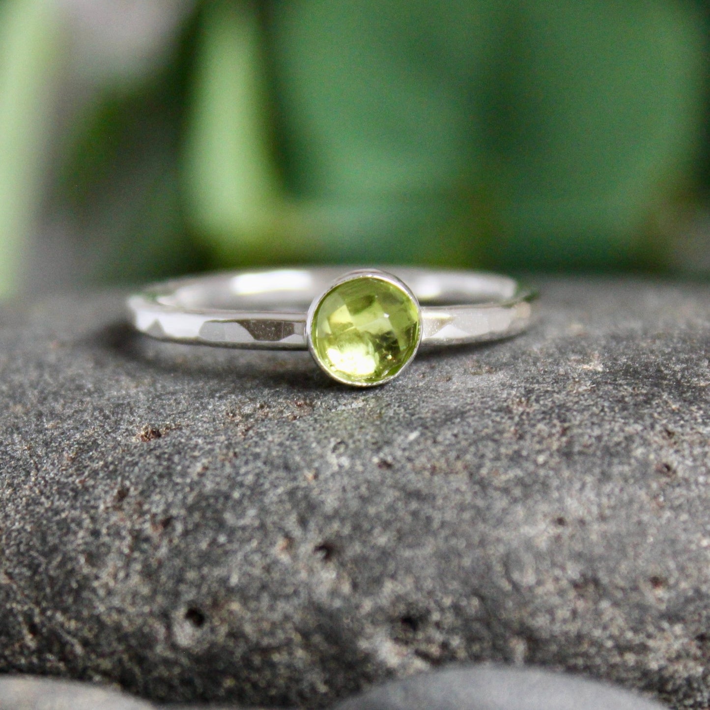 Sterling Silver Rose Cut Peridot Stacking Ring - AccentYourself