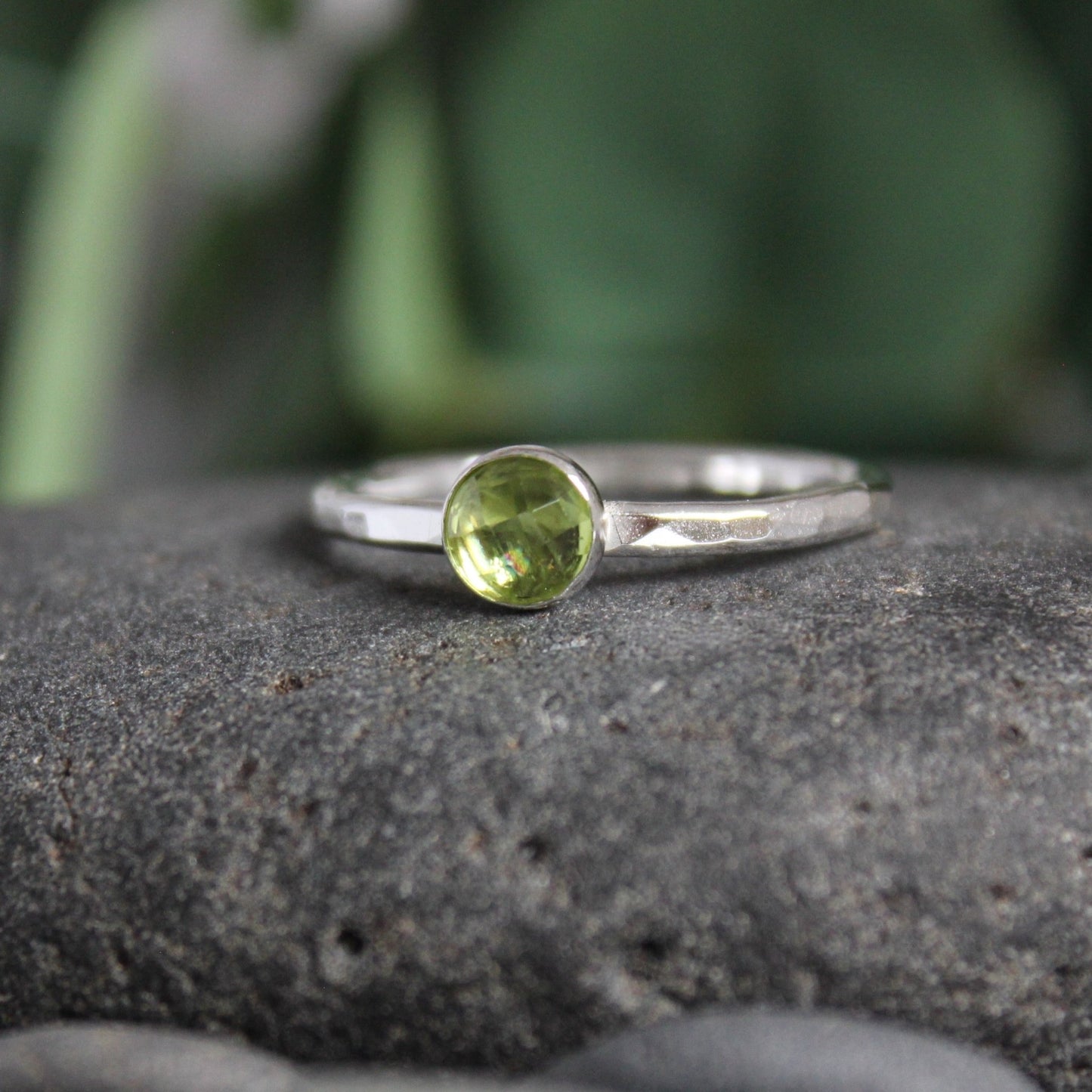 Sterling Silver Rose Cut Peridot Stacking Ring - AccentYourself