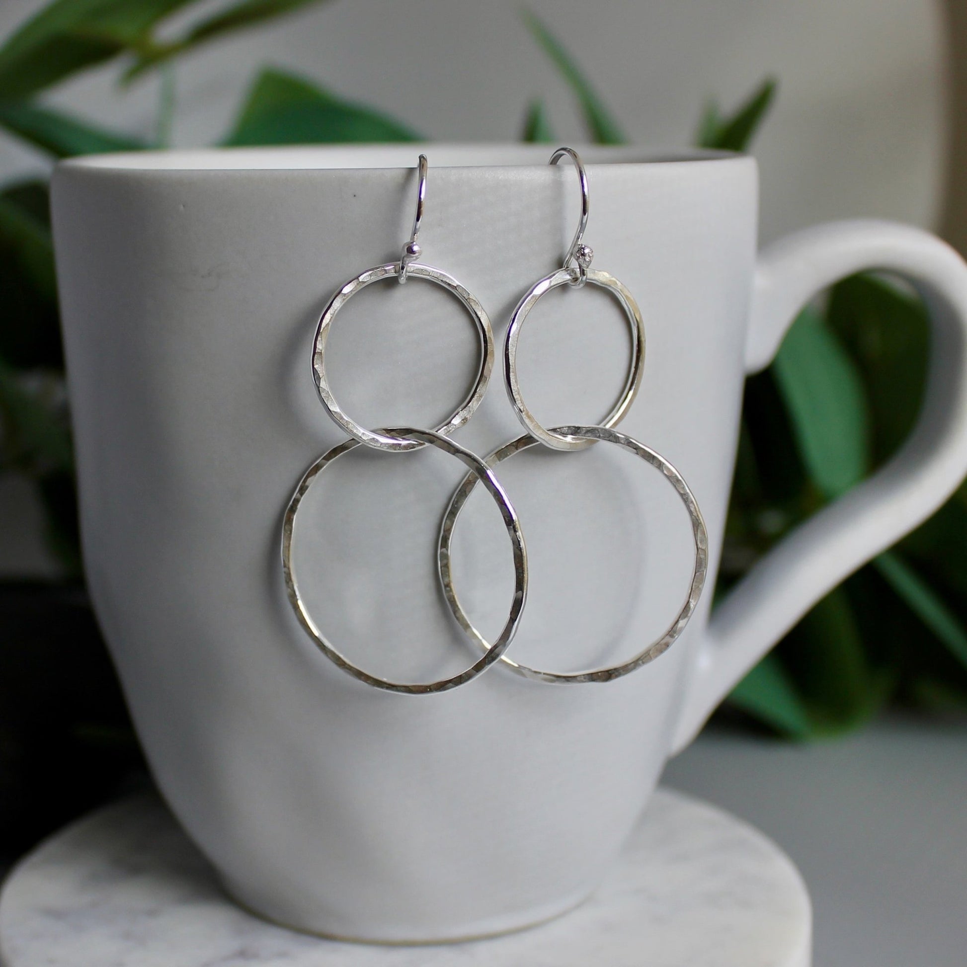 Sterling Silver Rustic Double Circle Dangly Earrings - AccentYourself