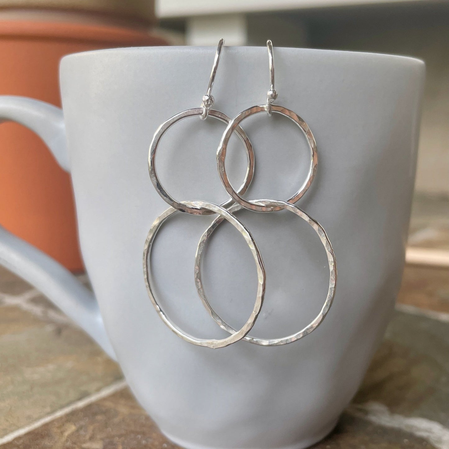 Sterling Silver Rustic Double Circle Dangly Earrings - AccentYourself