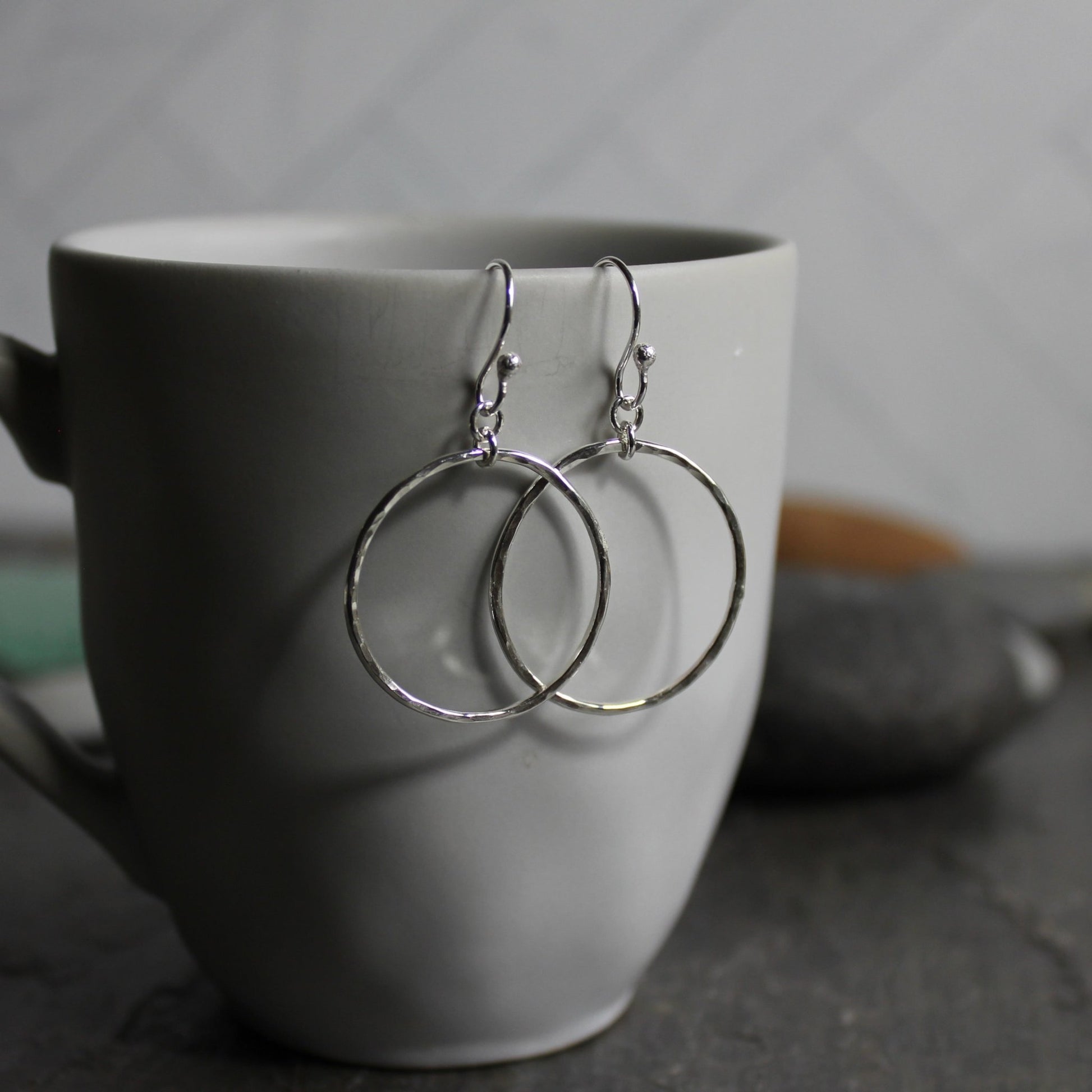 Sterling Silver Rustic Hammered Dangly Circle Earrings - AccentYourself