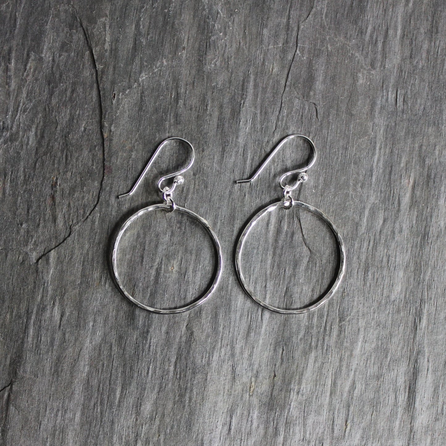 Sterling Silver Rustic Hammered Dangly Circle Earrings - AccentYourself