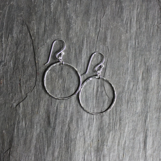 Sterling Silver Rustic Hammered Dangly Circle Earrings - AccentYourself