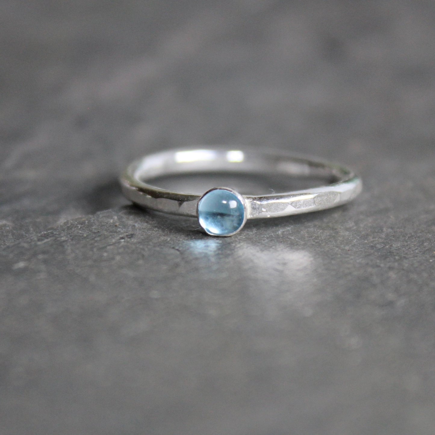 Sterling Silver Tiny Blue Topaz Stacking Ring - AccentYourself