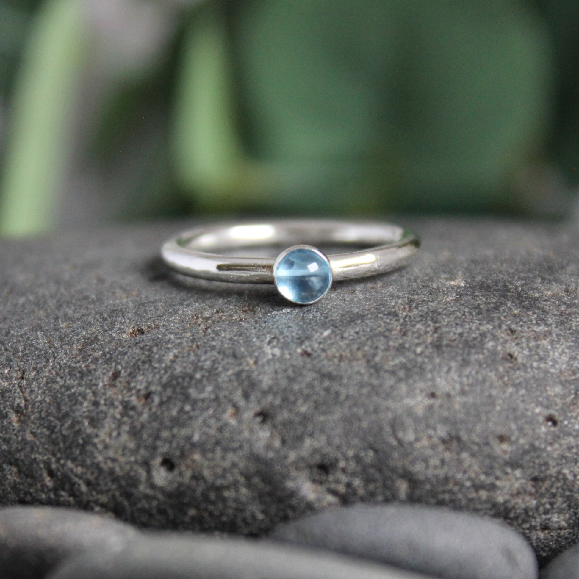 Sterling Silver Tiny Blue Topaz Stacking Ring - AccentYourself