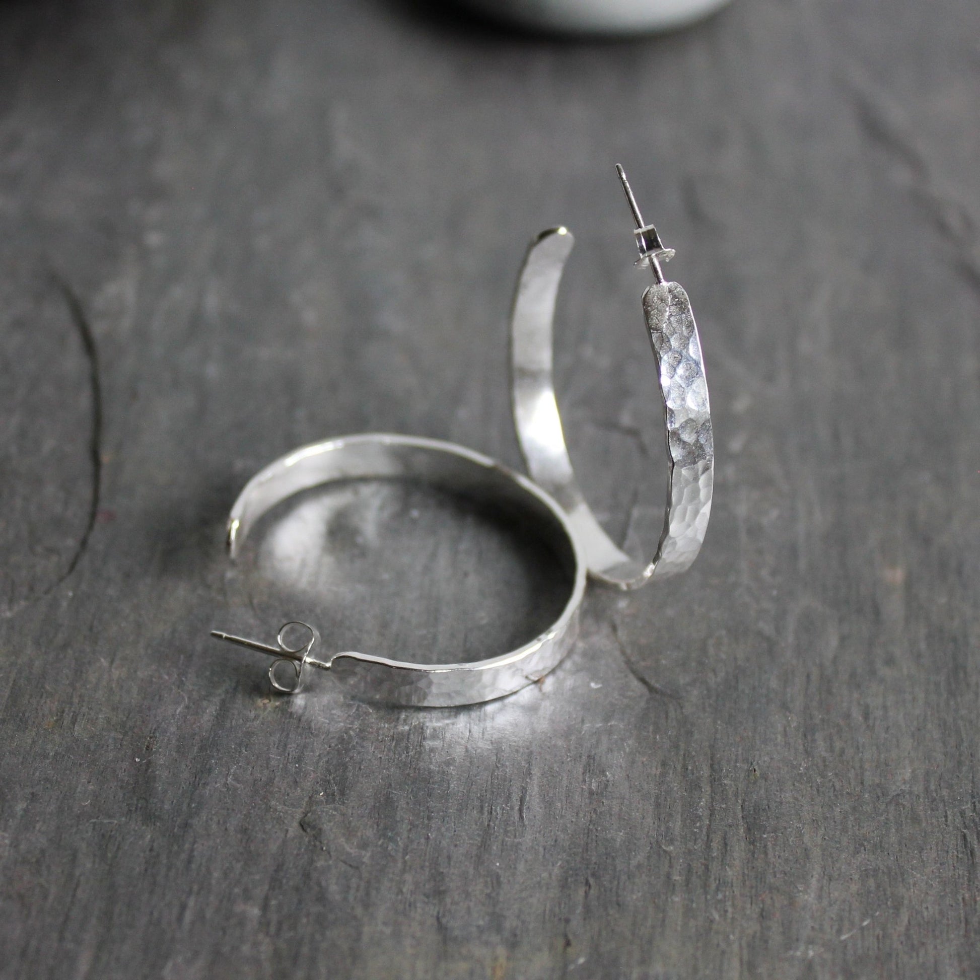 Sterling Silver Wide 1 1/4" Hammered Hoop Earrings - AccentYourself