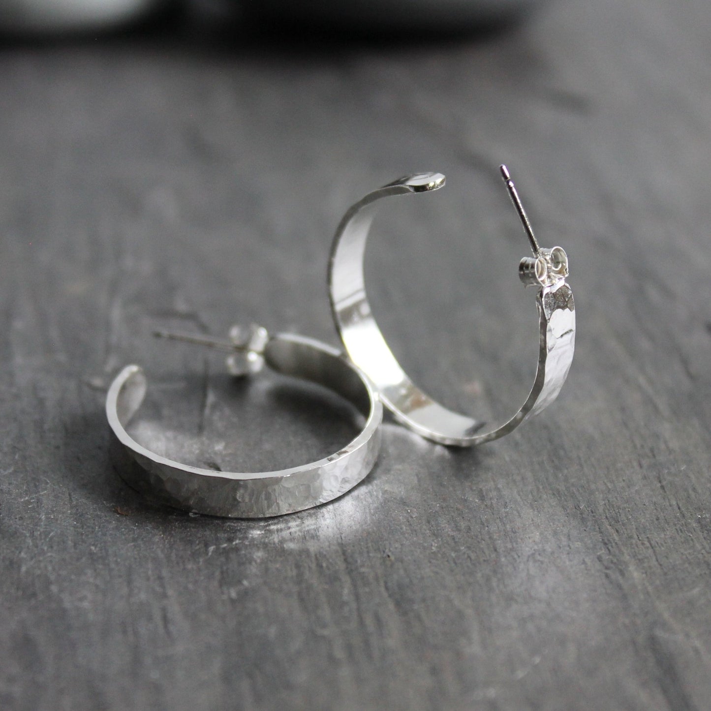 Sterling Silver Wide 1 - inch Hammered Hoop Earrings - AccentYourself