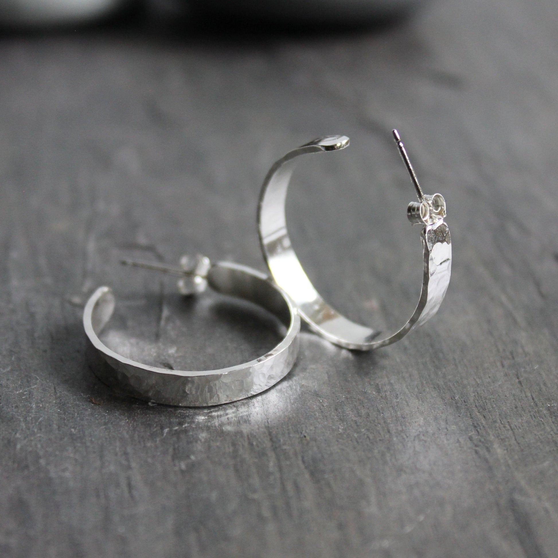 Sterling Silver Wide 1 - inch Hammered Hoop Earrings - AccentYourself