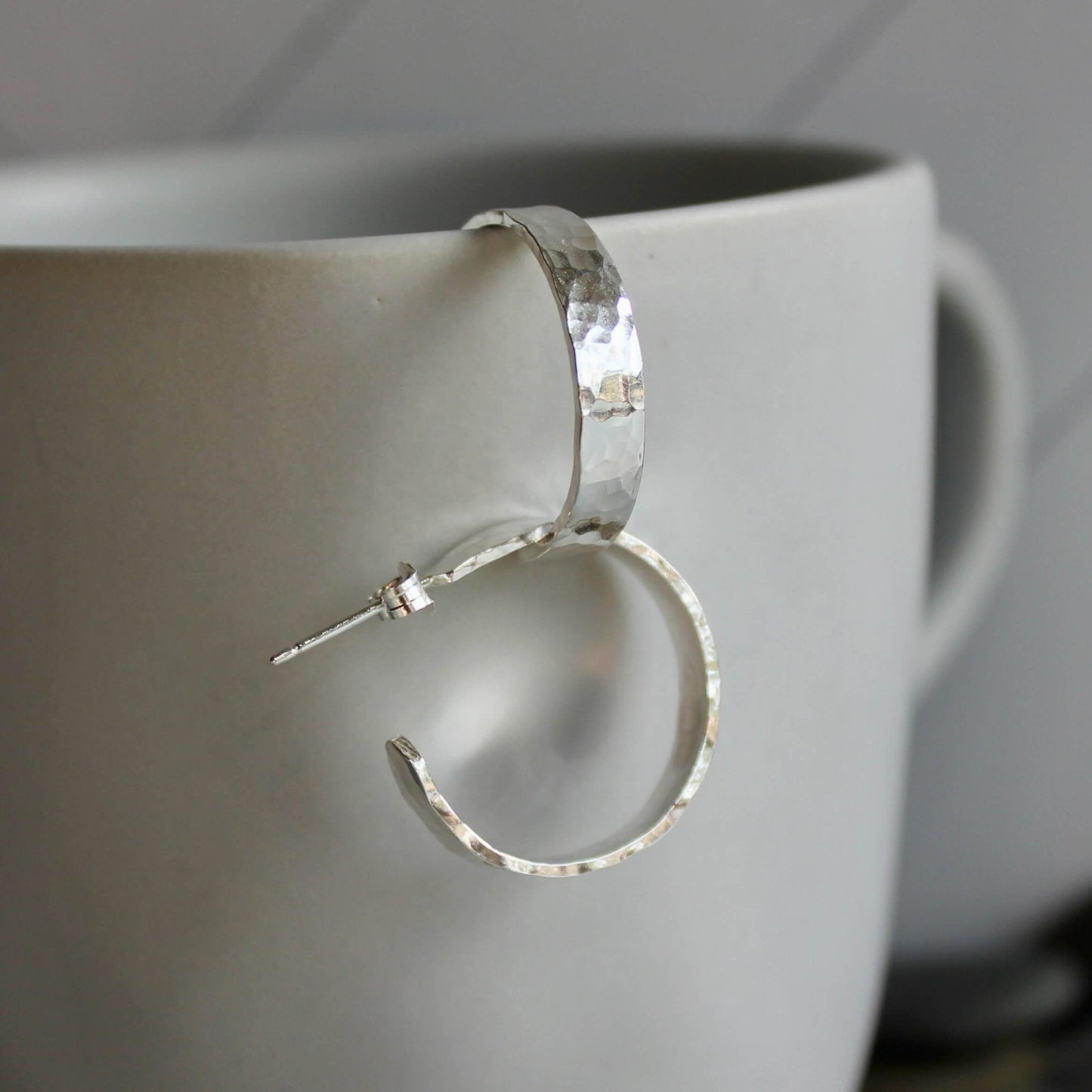 Sterling Silver Wide 1/2" Hammered Hoop Earrings - AccentYourself