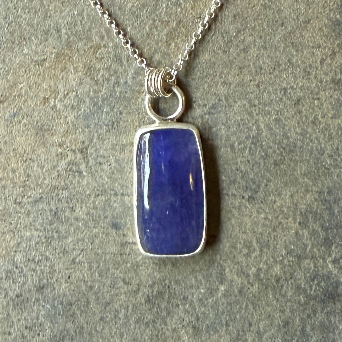 Handmade rectangular tanzanite sterling silver pendant necklace — rare December birthstone jewelry by Accent Yourself, Corvallis Oregon