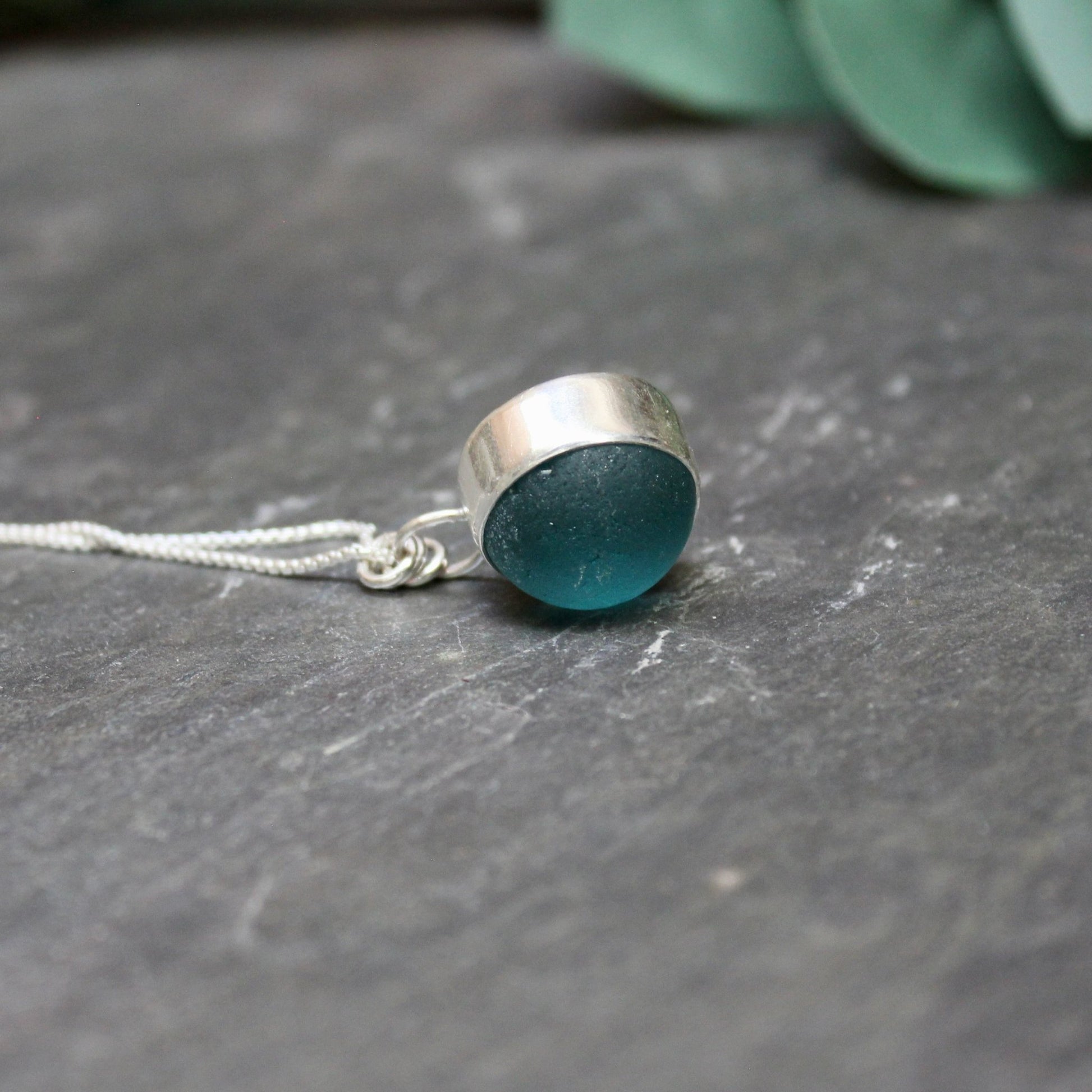 Teal Sea Glass Marble Necklace - AccentYourself