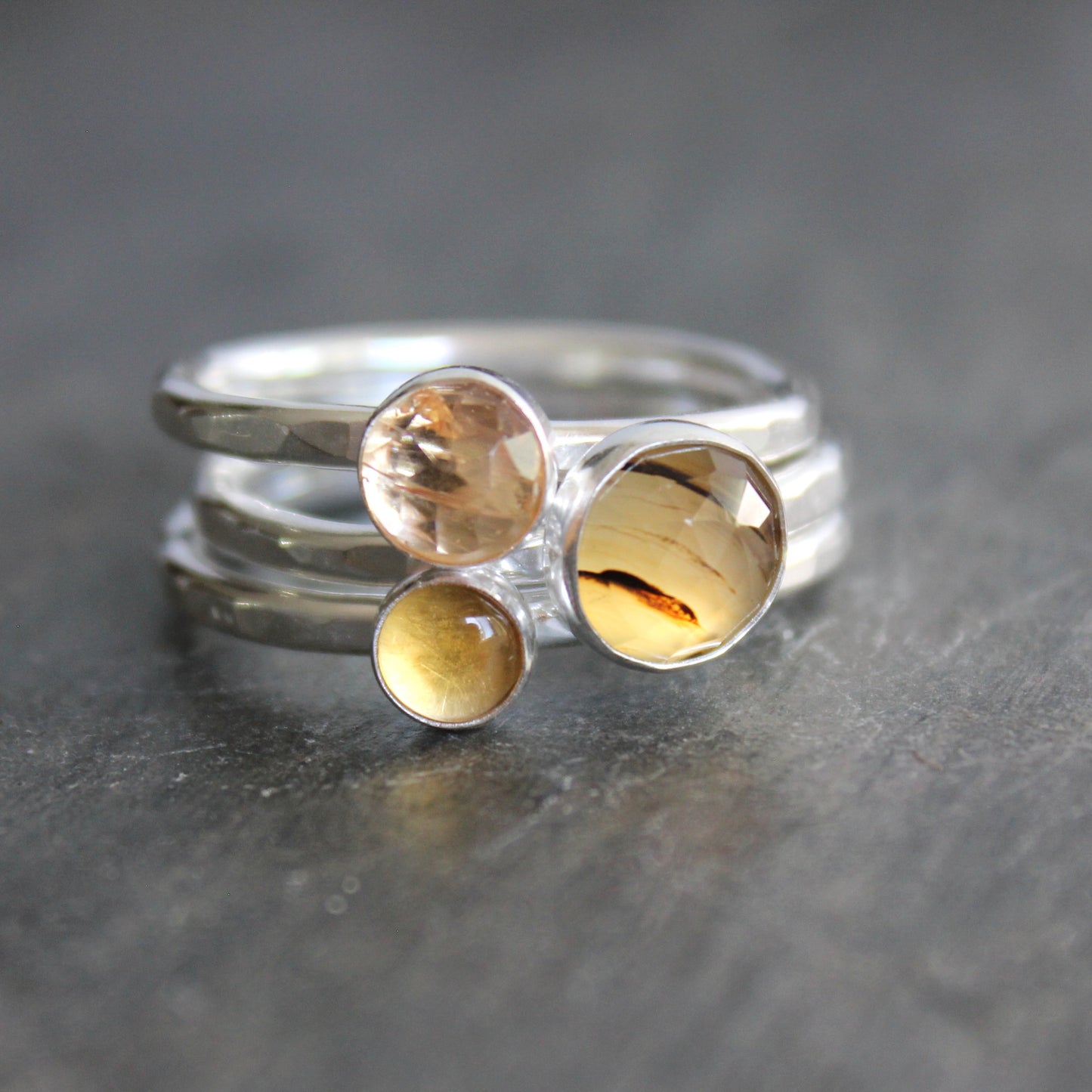 Stacking ring set with Imperial topaz, Montana agate and citrine