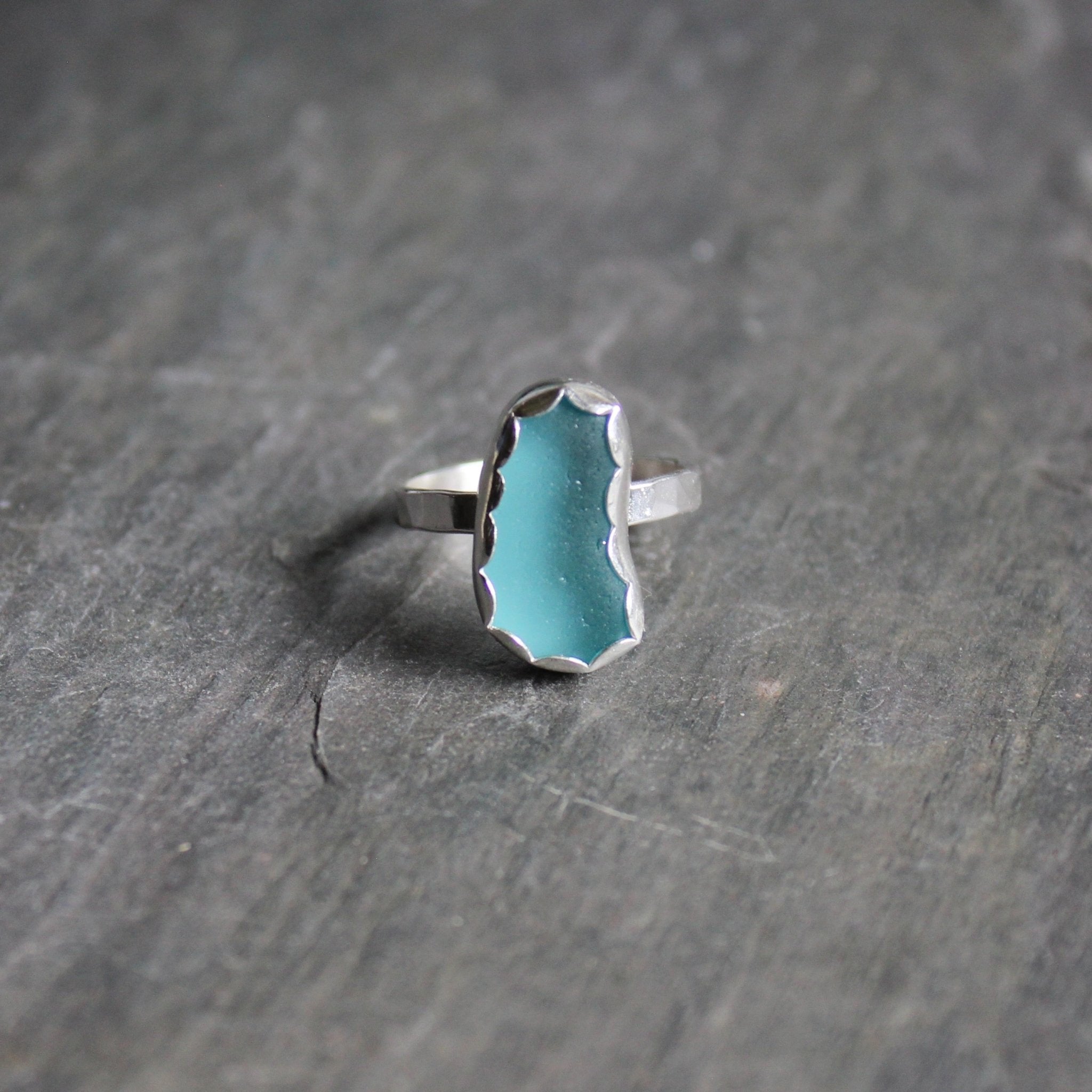 Blue sea glass ring fashion