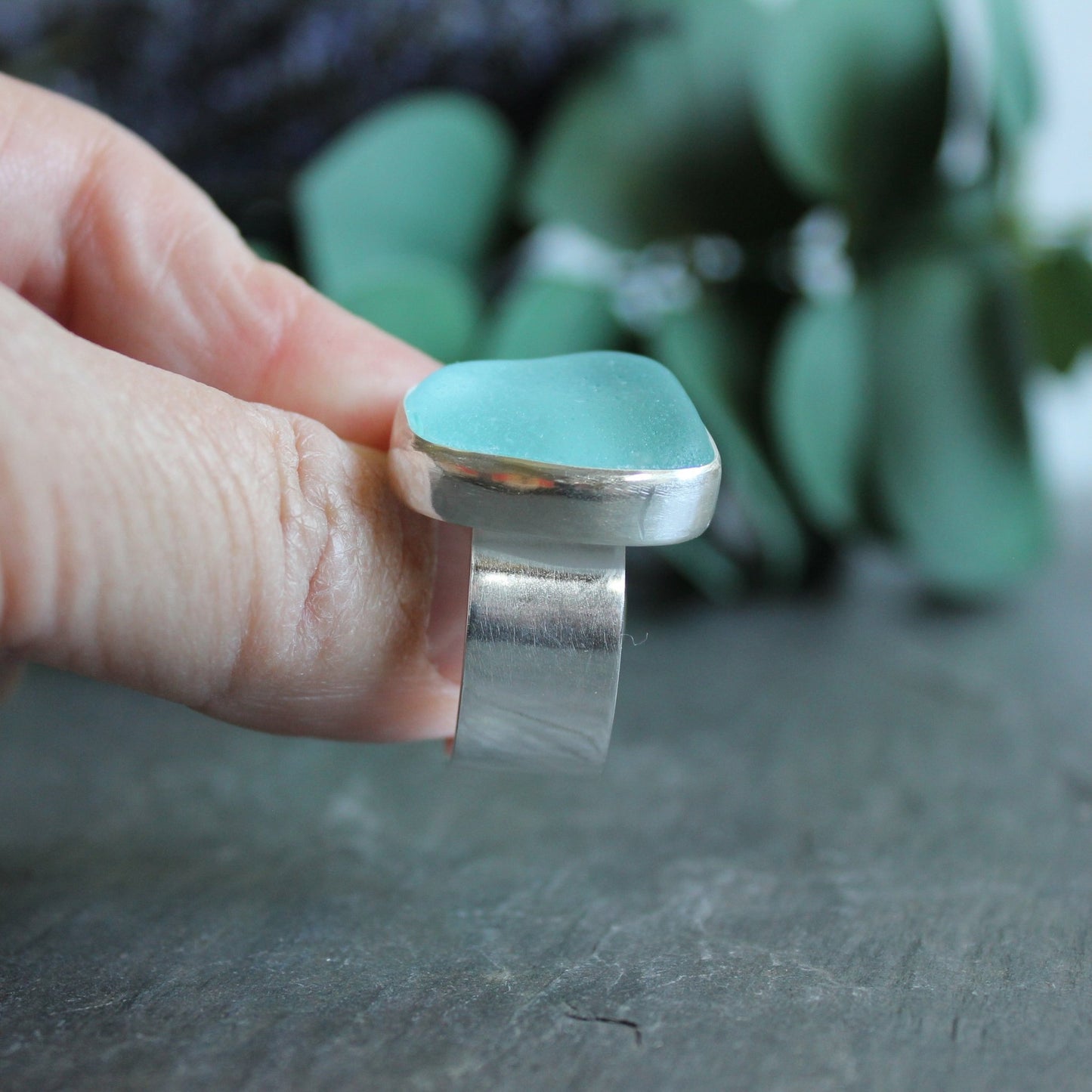 Turquoise Blue Sea Glass Statement Ring - AccentYourself