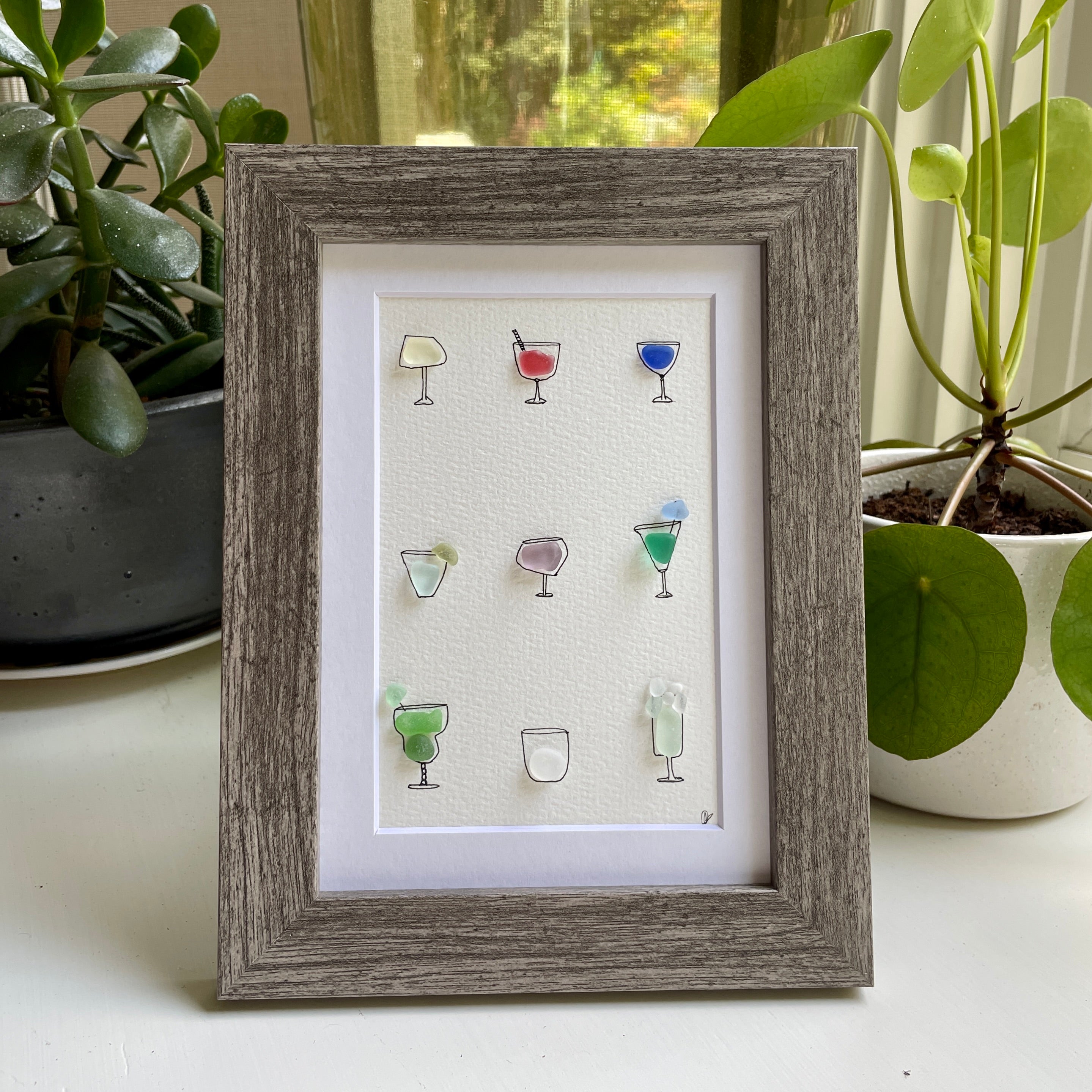 Wine and Cocktail Theme Sea Glass Art