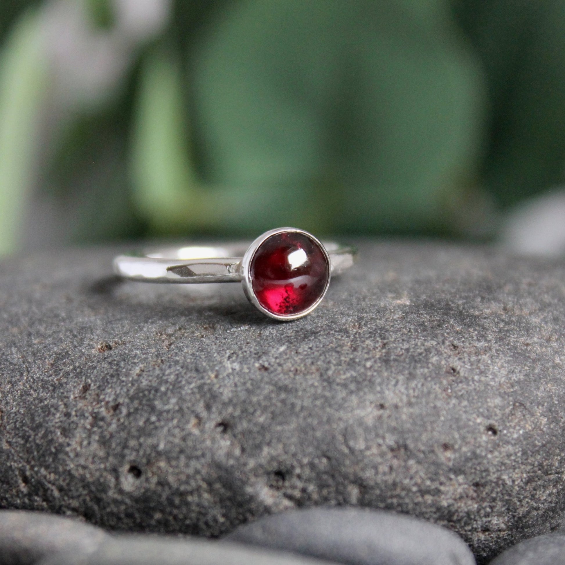 Sterling Silver Garnet Stacking Ring - AccentYourself