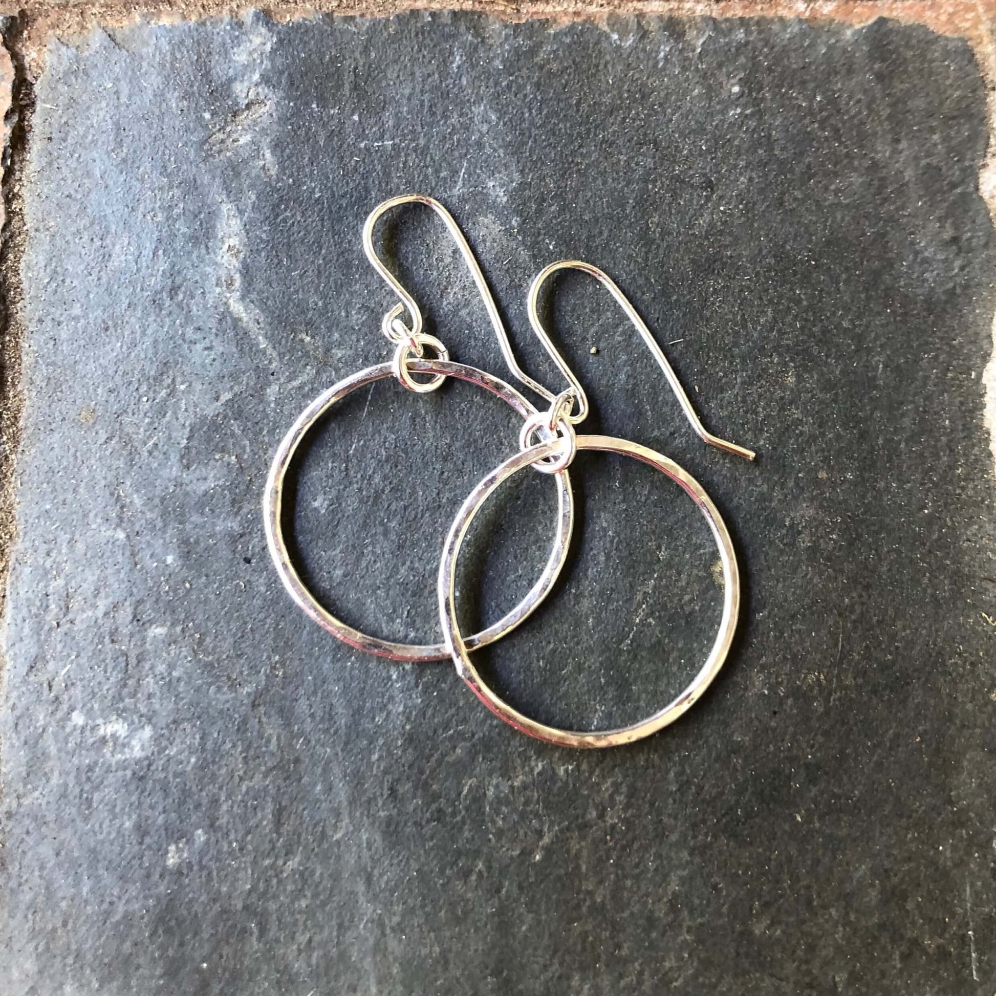 Sterling Silver Rustic Hammered Dangly Hoop Earrings - AccentYourself