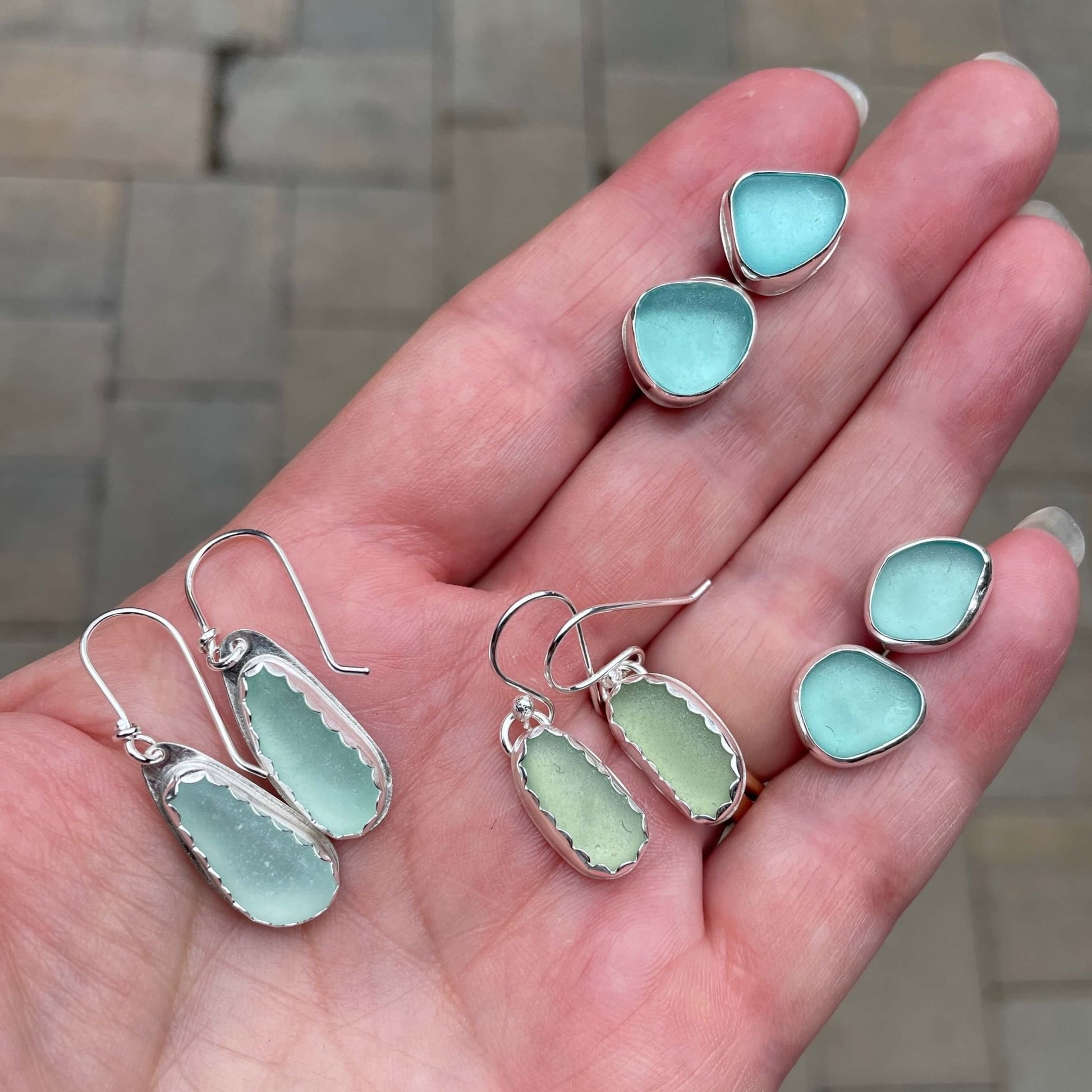 Sterling Silver Turquoise Sea Glass Earrings on Posts - AccentYourself